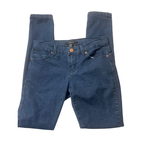 Forever 21 Dark Blue Skinny Jeans Stretch Denim Button Zipper Size 24 - Picture 1 of 4